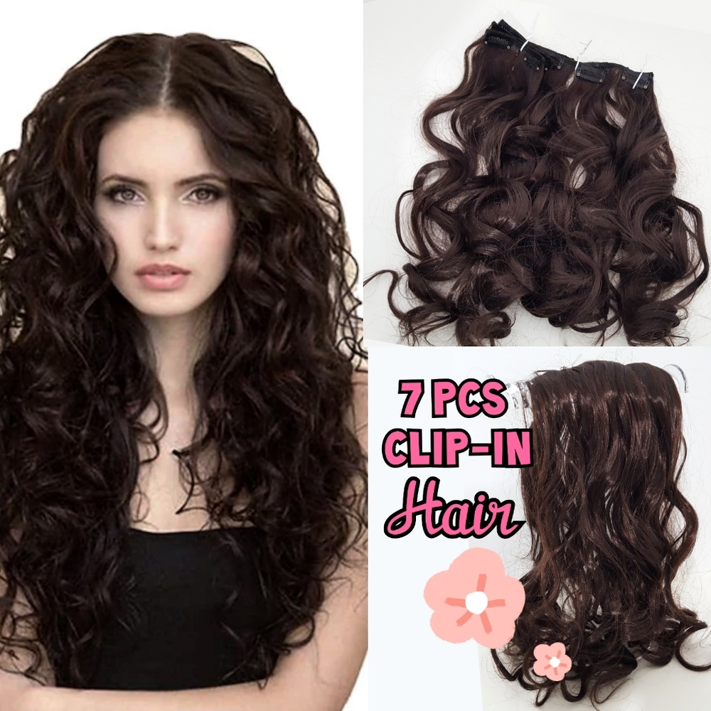 NEW💖Hair Extension🦋7 PCS Dark Brown Clip-In🦋Synthetics